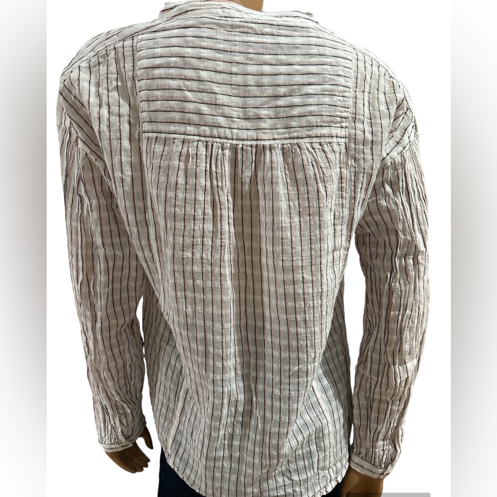 Anthropologie Pilcro Brianna Cotton Linen Blend Pink/Blk Striped Blouse Size S View 4